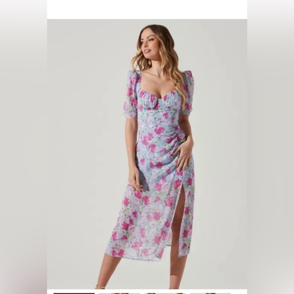 Astr Dresses & Skirts - New ASTR The Label Bustier Floral Chiffon Midi Dress Blue Multi M